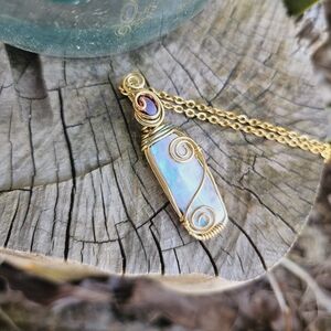Wire Wrapped Moonstone and Garnet Pendant